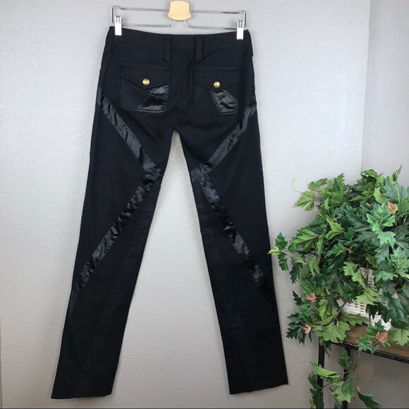 BCBGMaxAzria Y2K Criss Cross Satin Black Denim Jeans Size 4 Whimsigoth Goth Vamp - Picture 3 of 7